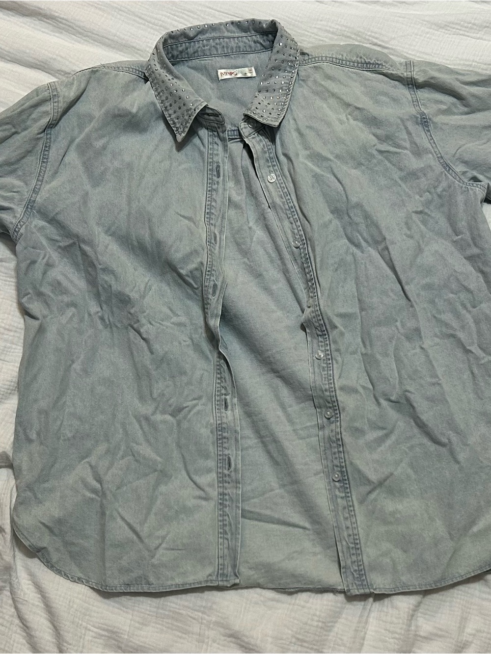 Stud-Accented Light Blue Men's Button-Down Shirt